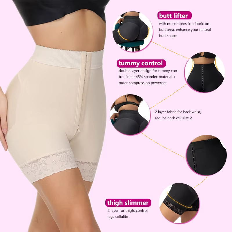 Butt Lifter Compression Garment Front Closure Tummy Control Women'S Pantaloons Lace Abdomen Shorts Body Shaper Faja Корсет